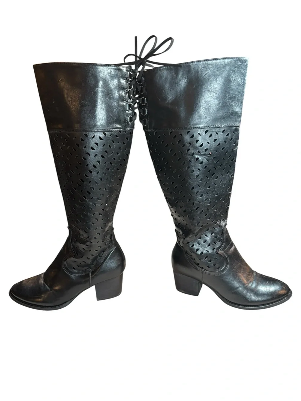 Over-the-Knee Black Laser-Cut Women's Boots